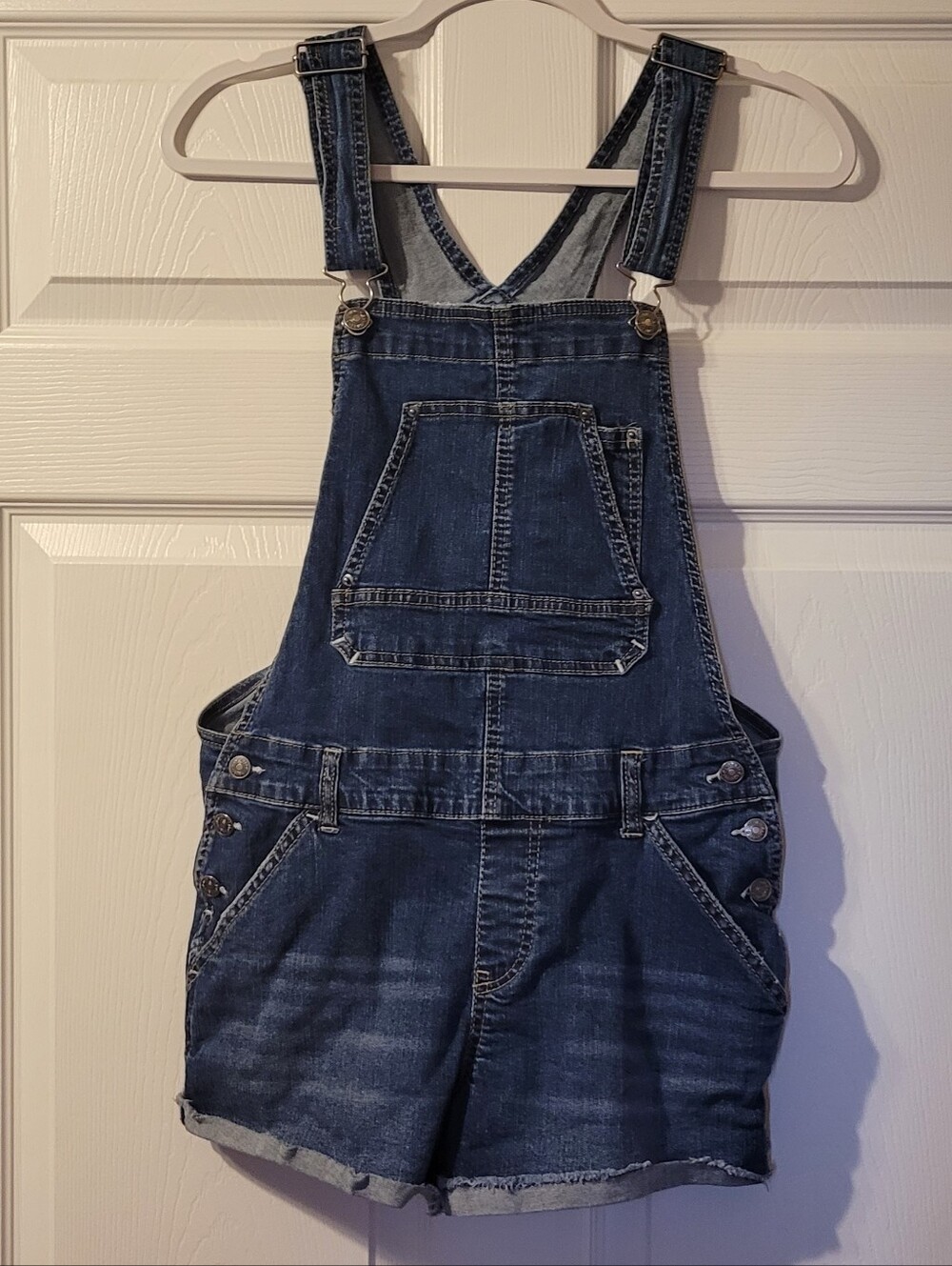 Y2K Womans Blue Denim Short Overalls. Size Medium